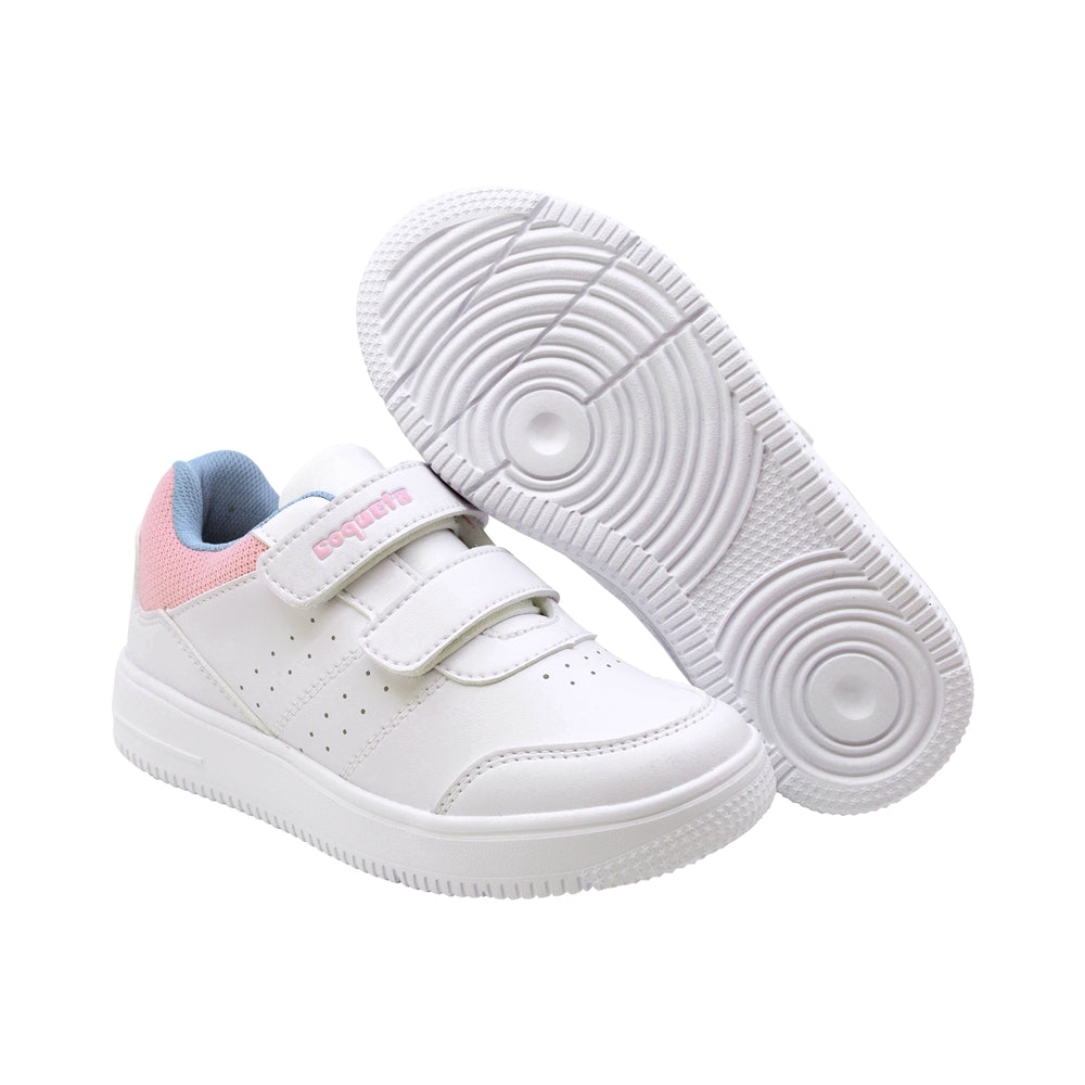 TENIS COQUETA PARA NIÑA DE SINTÉTICO COLOR BLANCO AF1 CON DETALLES ROSA Y AZUL