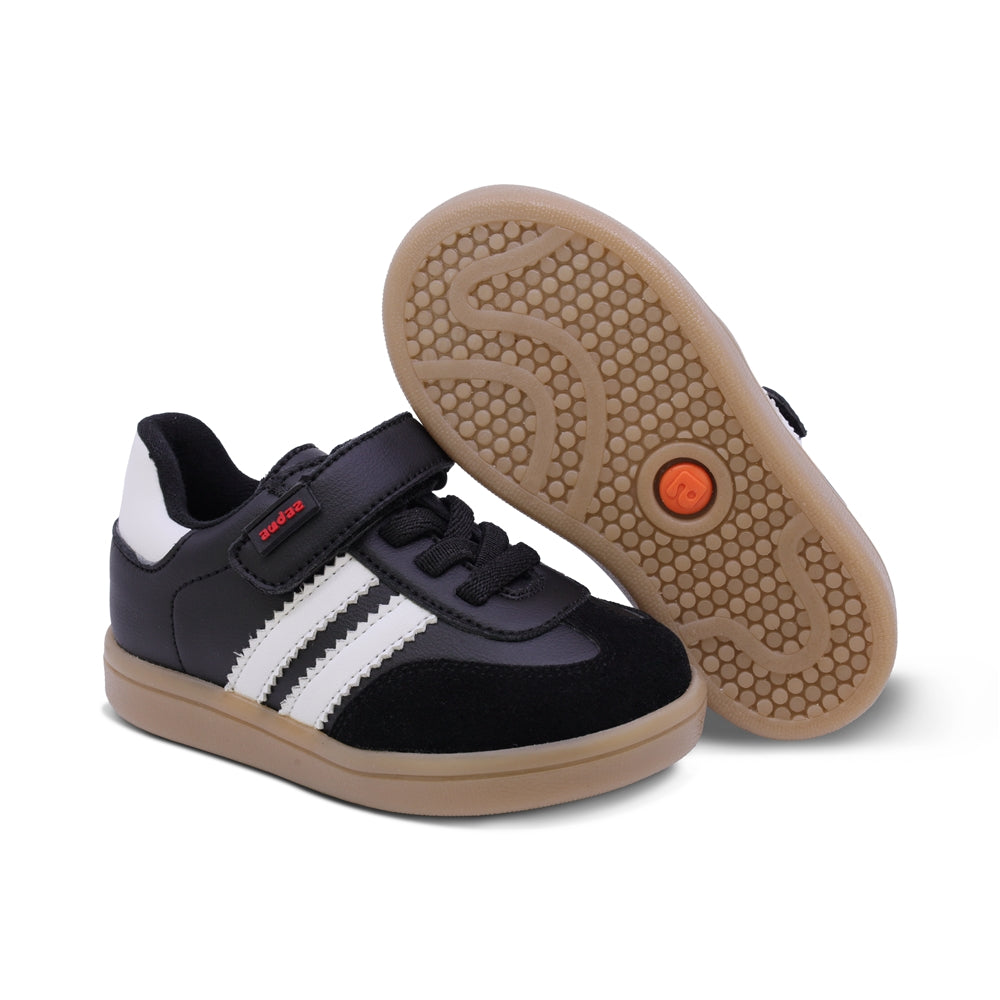 TENIS AUDAZ PARA NIÑO DE SINTÉTICO COLOR NEGRO SMITH CON FRANJAS BLANCAS