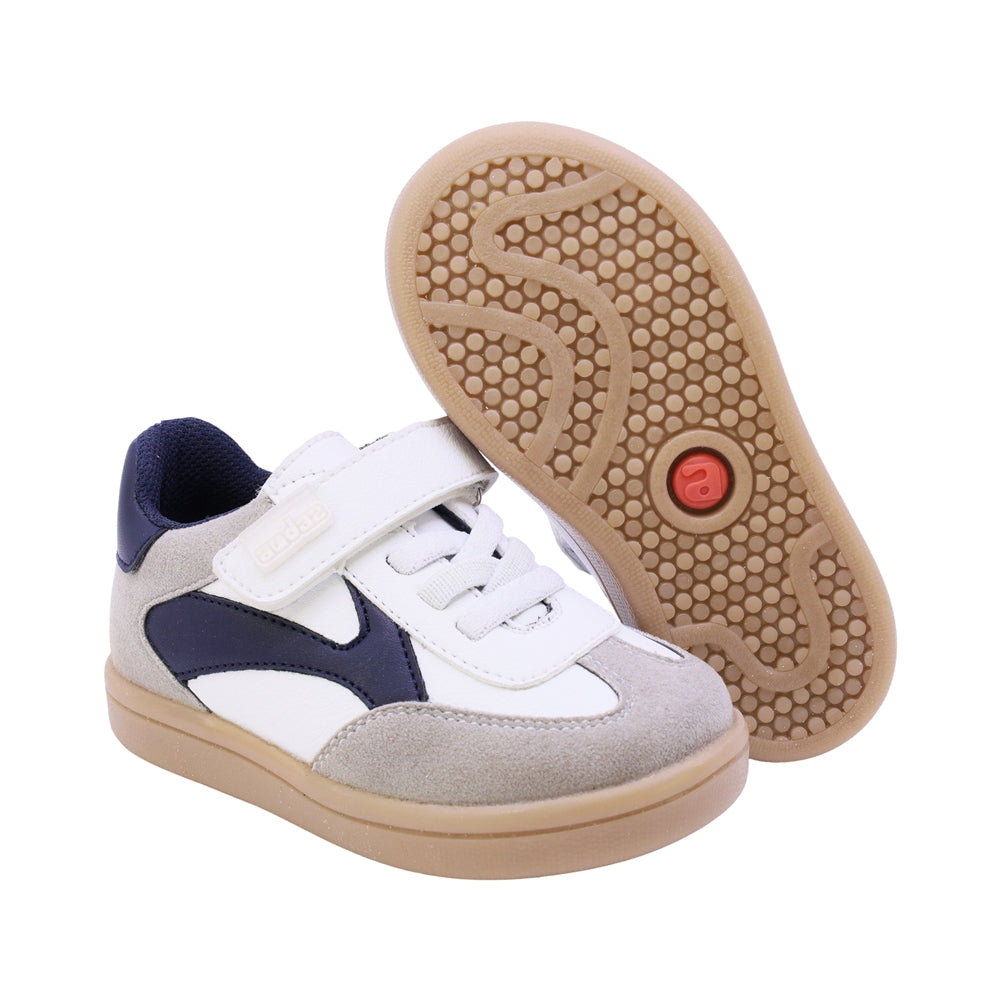 TENIS AUDAZ PARA NIÑO EN SINTÉTICO COLOR BLANCO AZUL SMITH CON AGUJETA Y TIRA DE CONTACTO