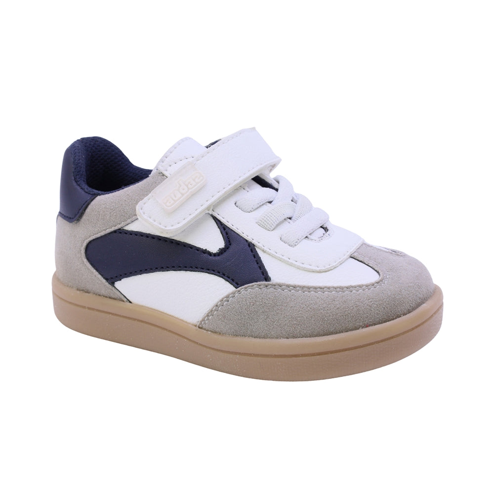 TENIS AUDAZ PARA NIÑO EN SINTÉTICO COLOR BLANCO AZUL SMITH CON AGUJETA Y TIRA DE CONTACTO