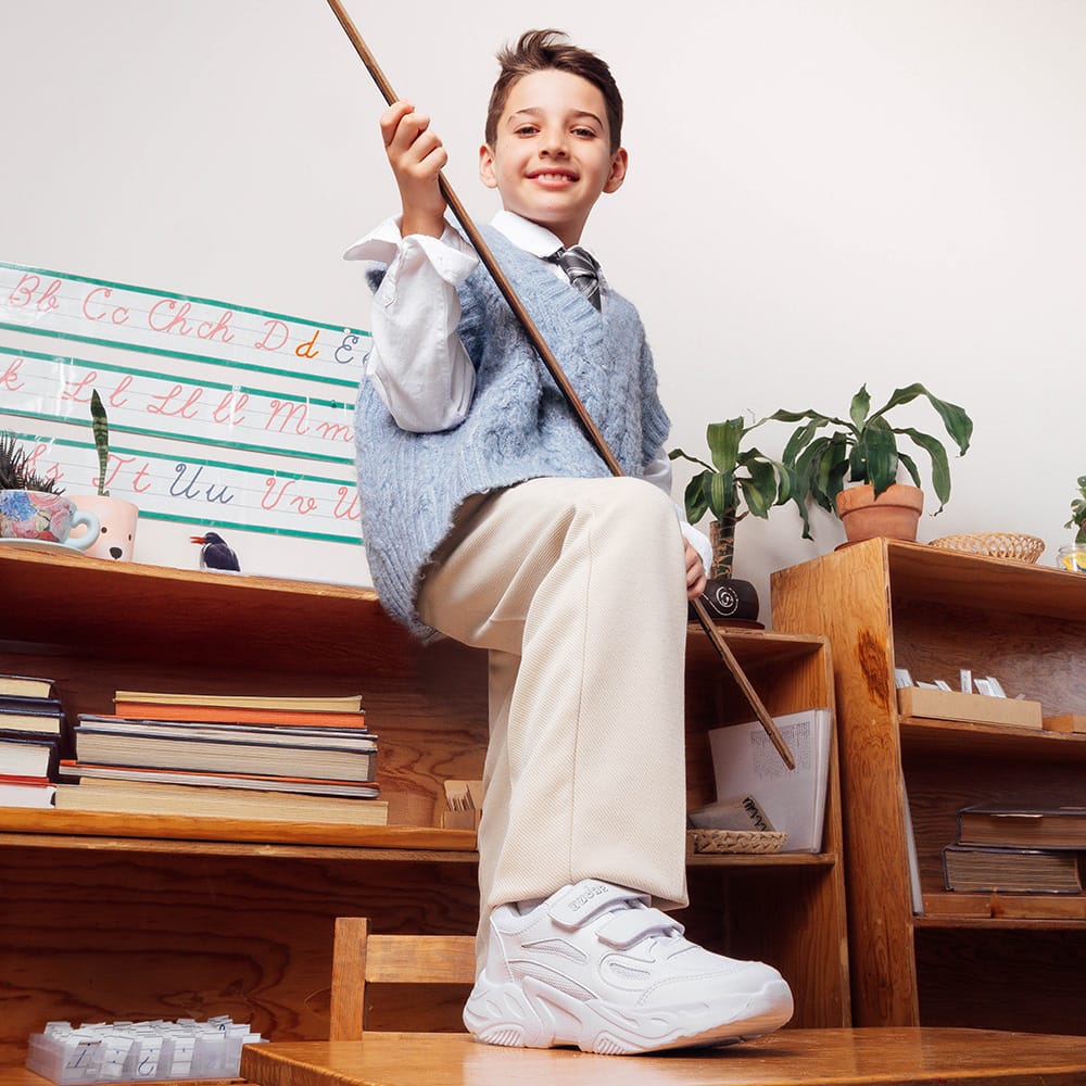 Tenis escolar Audaz para niño sintético blanco Alien con doble tira de contacto