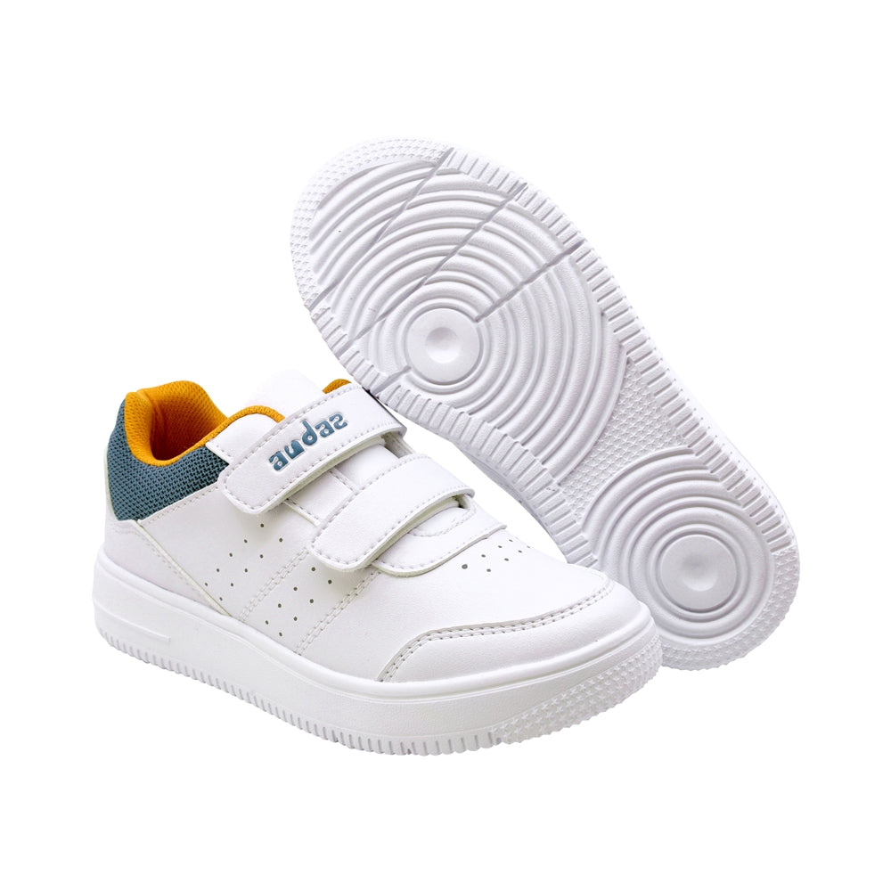 TENIS AUDAZ PARA NIÑO DE SINTÉTICO COLOR BLANCO TACHI CON DOBLE TIRA DE CONTACTO