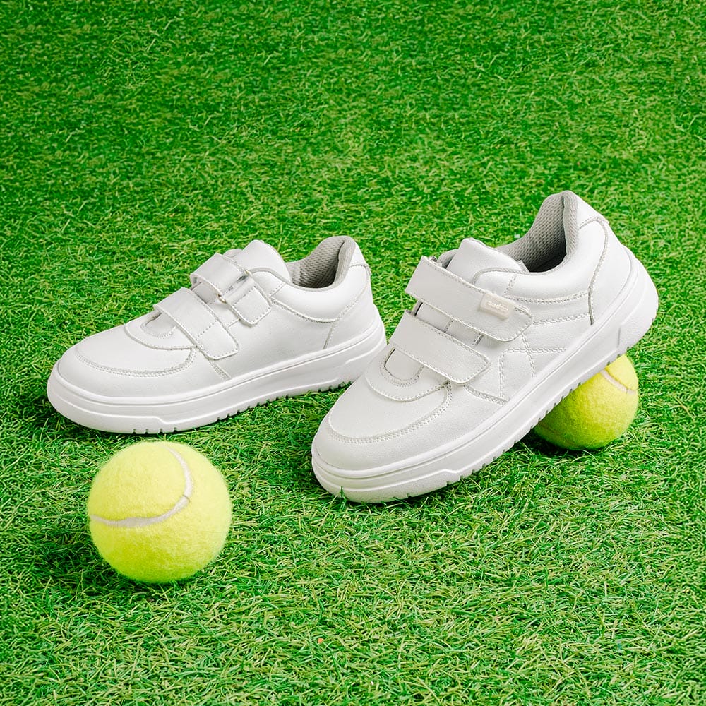 Tenis escolar Audaz para niño en piel blanco Raptor con doble tira de contacto