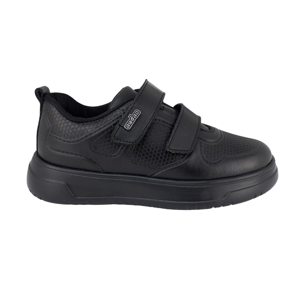 TENIS AUDAZ PARA NIÑO PIEL NEGRO ALFA CON DOBLE TIRA DE CONTACTO