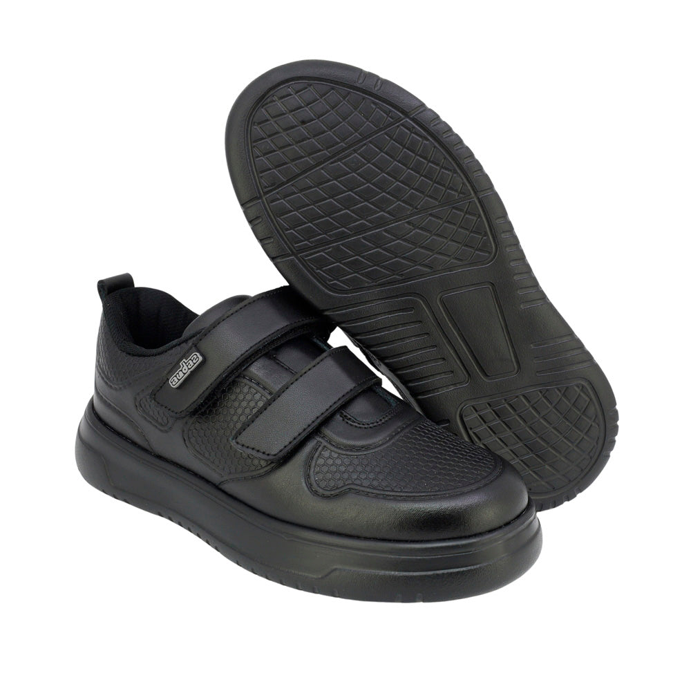 TENIS AUDAZ PARA NIÑO PIEL NEGRO ALFA CON DOBLE TIRA DE CONTACTO