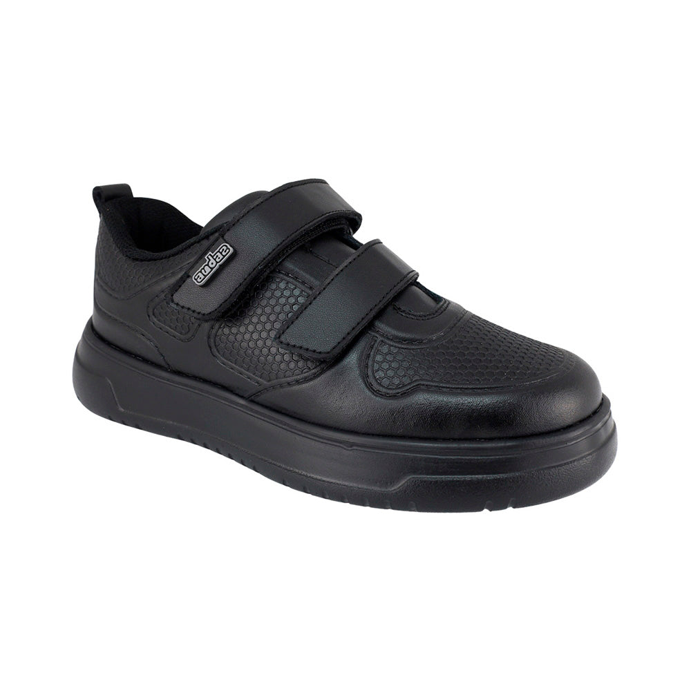TENIS AUDAZ PARA NIÑO PIEL NEGRO ALFA CON DOBLE TIRA DE CONTACTO