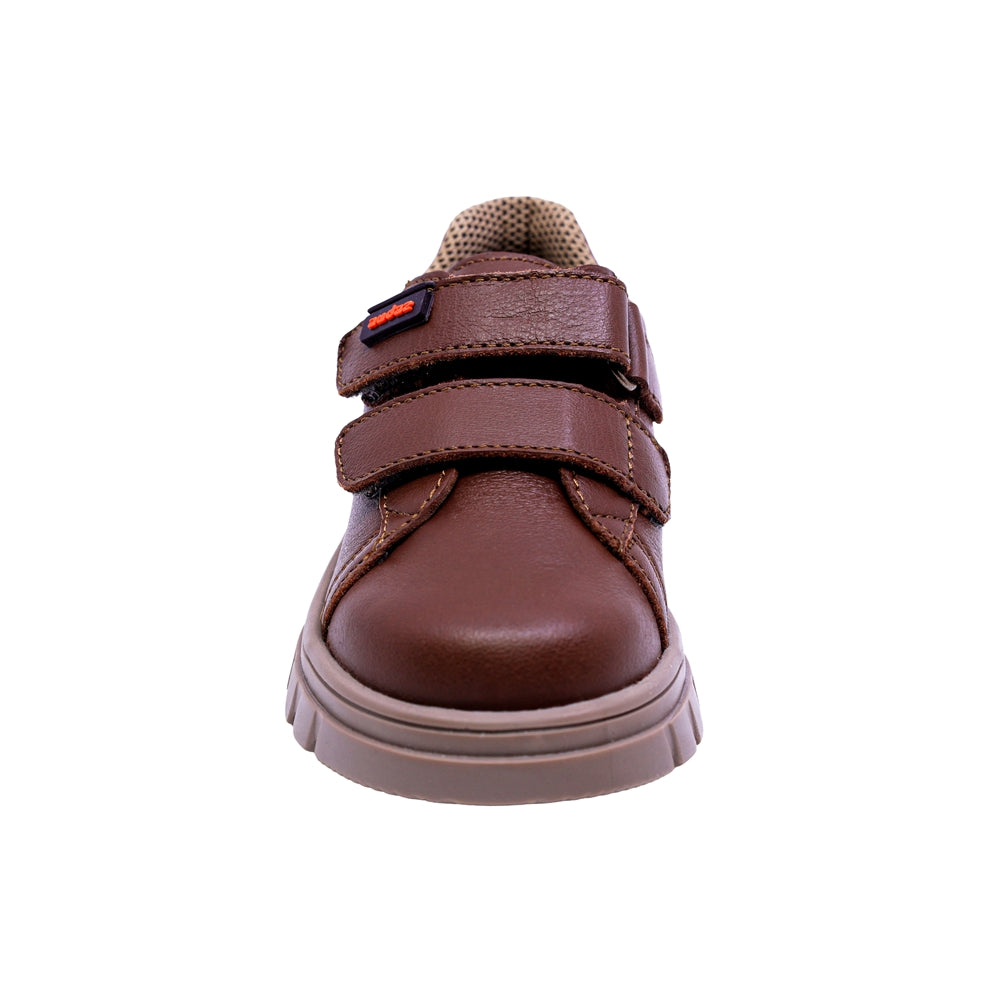 TENIS AUDAZ PARA NIÑO COLOR CAFÉ CLARO DE PIEL THUNDER CON TIRA DE CONTACTO