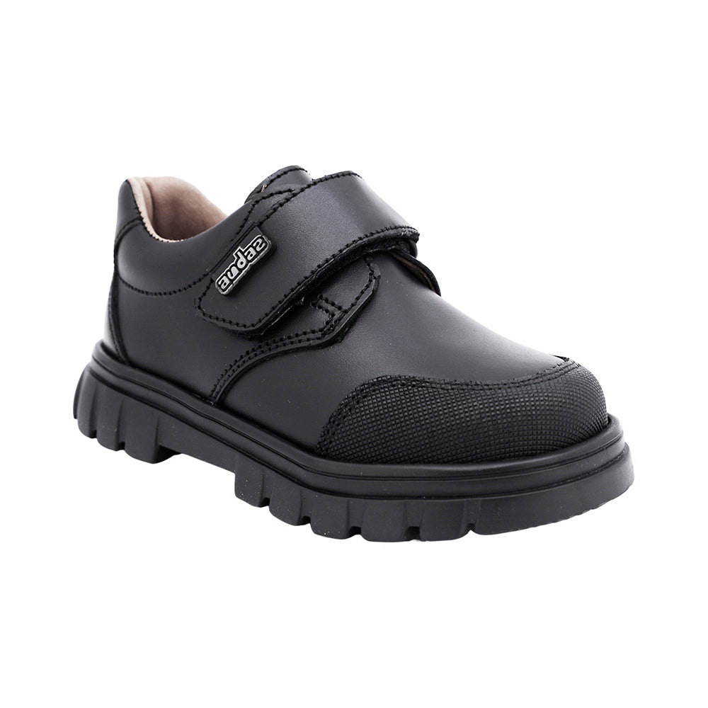 ZAPATO ESCOLAR AUDAZ PARA NIÑO PIEL NEGRO THUNDER CON TIRA DE CONTACTO