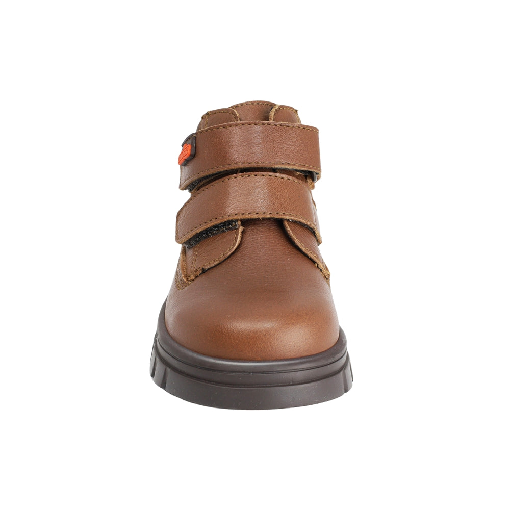 BOTA AUDAZ PARA NIÑO EN PIEL COLOR CAFÉ CLARO THUNDER CON DOBLE TIRA DE CONTACTO