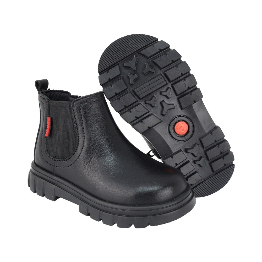 BOTA AUDAZ PARA NIÑO EN PIEL COLOR NEGRO THUNDER CON ELÁSTICO