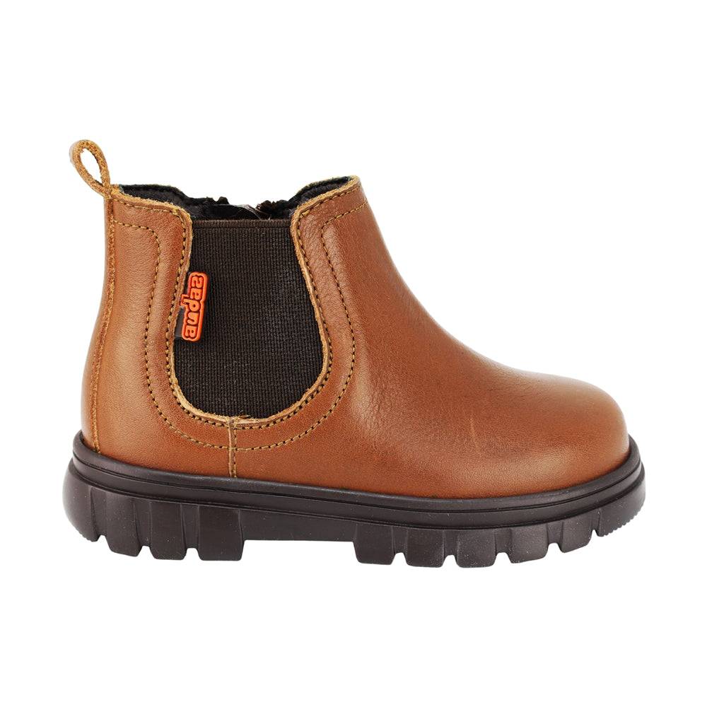 BOTA AUDAZ PARA NIÑO EN PIEL COLOR CAFÉ CLARO THUNDER CON ELÁSTICO