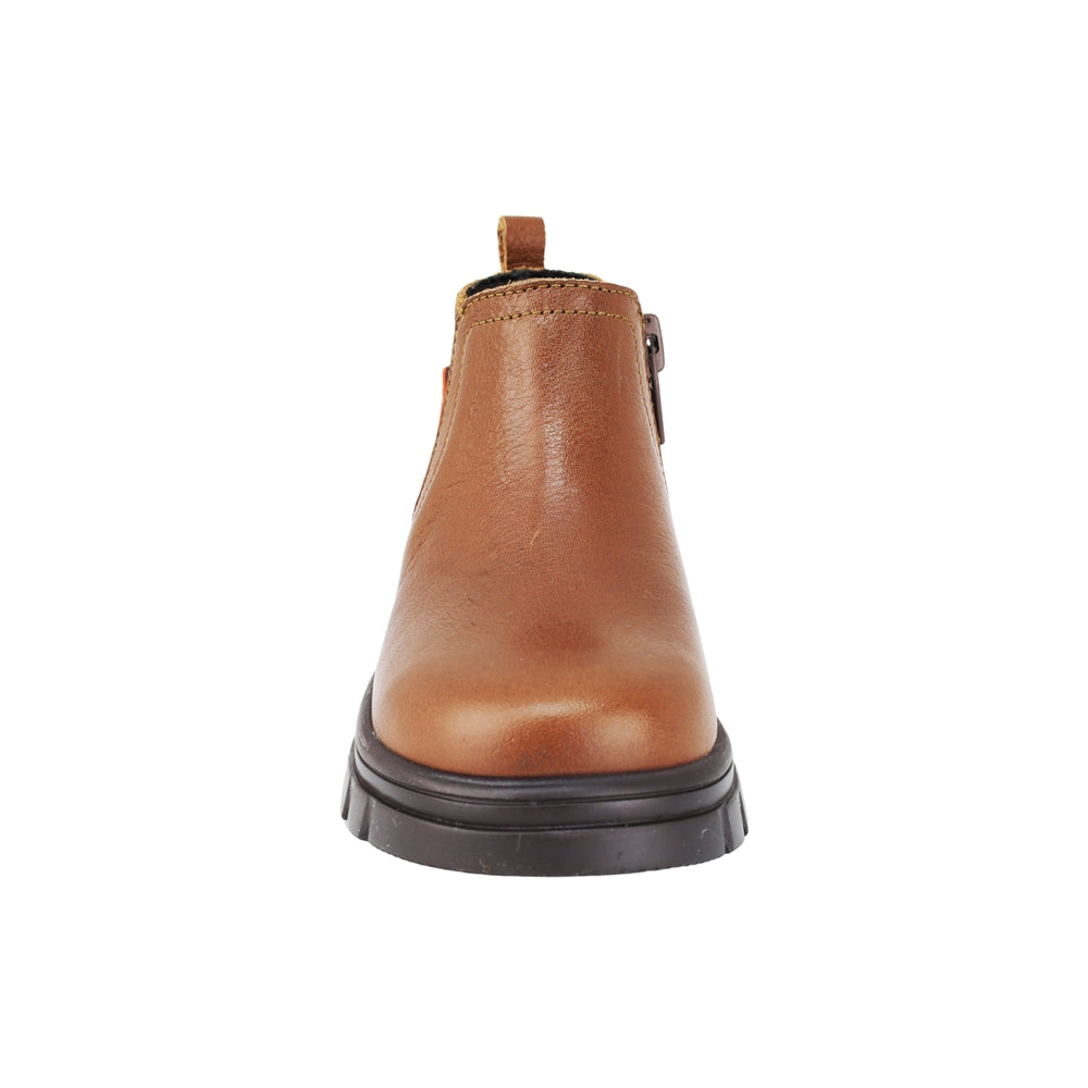 BOTA AUDAZ PARA NIÑO EN PIEL COLOR CAFÉ CLARO THUNDER CON ELÁSTICO