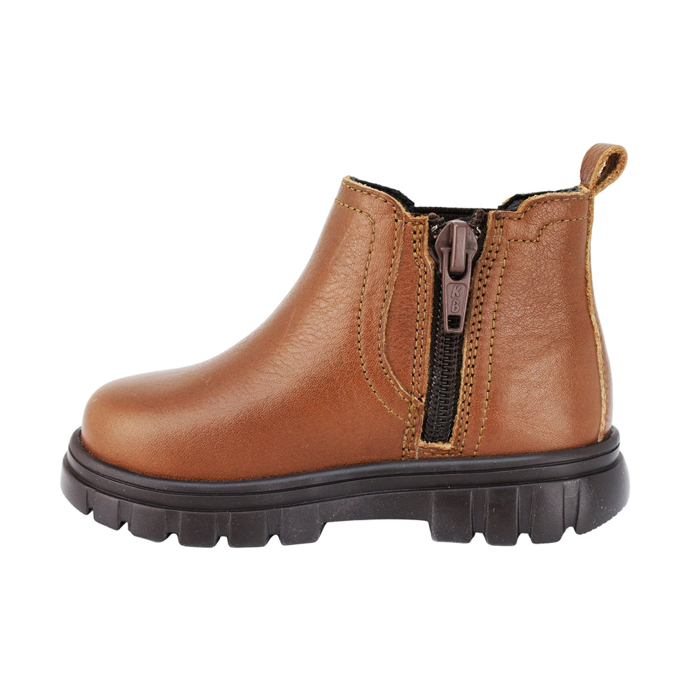 BOTA AUDAZ PARA NIÑO EN PIEL COLOR CAFÉ CLARO THUNDER CON ELÁSTICO
