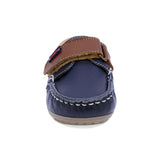 MOCASÍN AUDAZ PARA NIÑO DE PIEL COLOR AZUL MÁLAGA CON TIRA DE CONTACTO