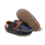 MOCASÍN AUDAZ PARA NIÑO DE PIEL COLOR AZUL MÁLAGA CON TIRA DE CONTACTO