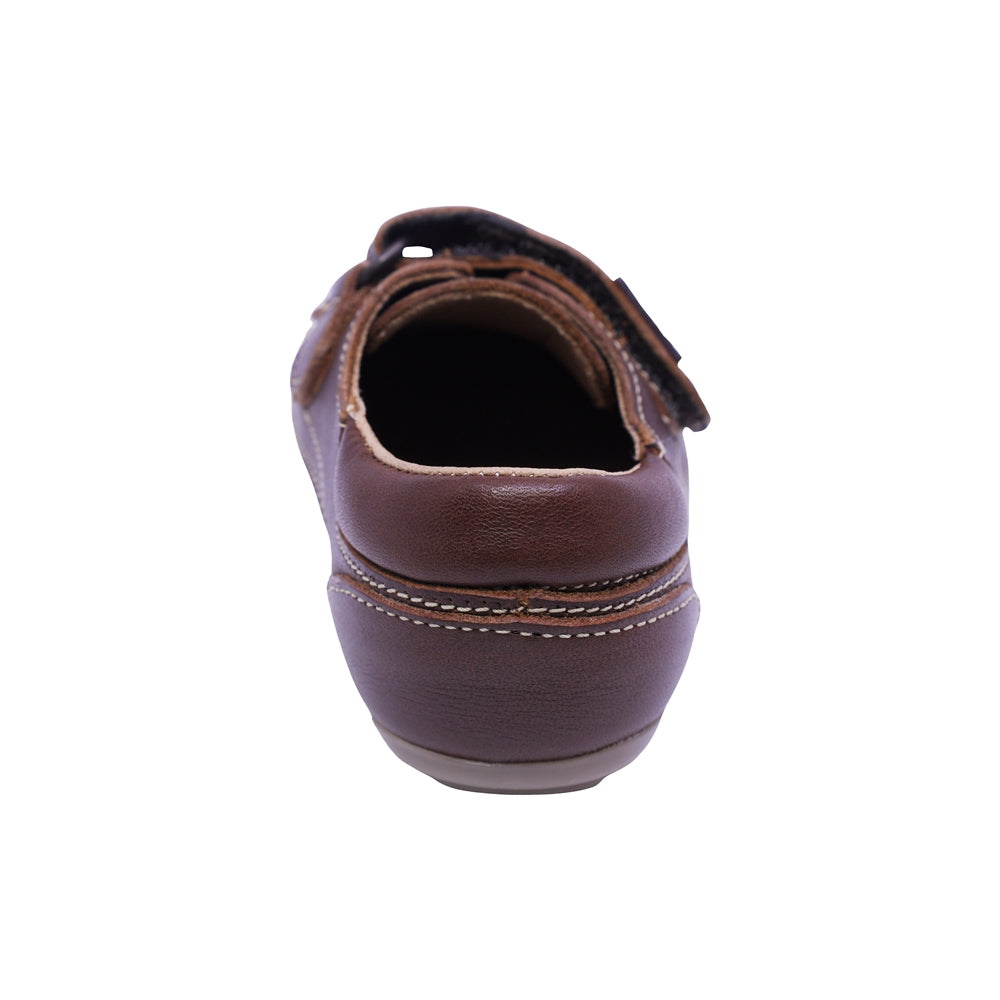 MOCASÍN AUDAZ PARA NIÑO COLOR CAFÉ DE PIEL MALAGA CON TIRA DE CONTACTO