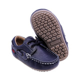 MOCASÍN AUDAZ PARA NIÑO COLOR AZUL DE PIEL MALAGA CON AGUJETA