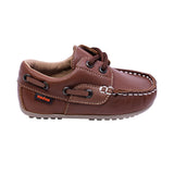 MOCASÍN AUDAZ PARA NIÑO COLOR CAFÉ CLARO DE PIEL MALAGA CON AGUJETA