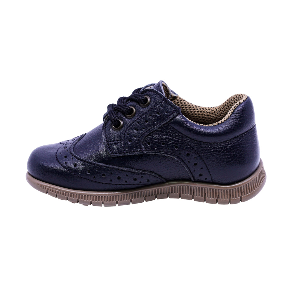 ZAPATO AUDAZ PARA NIÑO COLOR AZUL DE PIEL CLICK CON AGUJETA