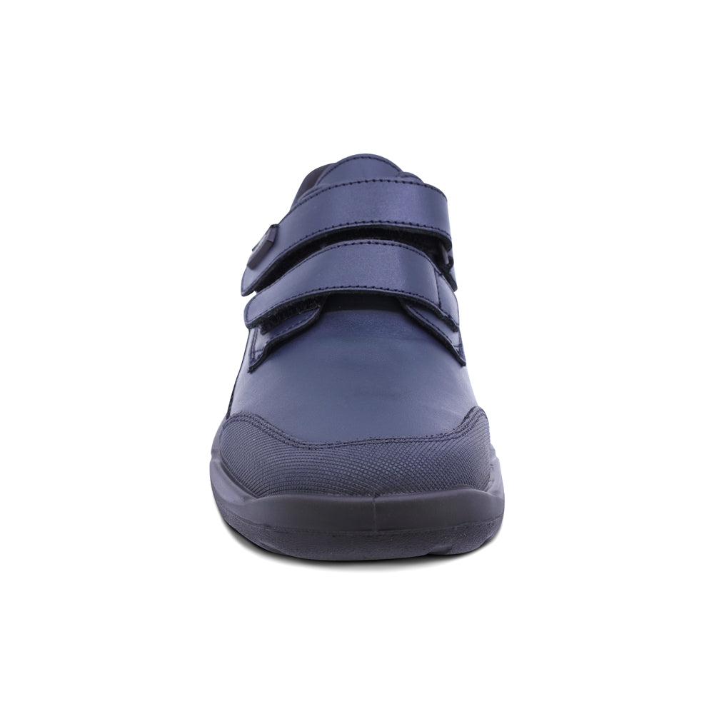 Zapato escolar Audaz de piel color azul marino Tadeo con doble tira de contacto