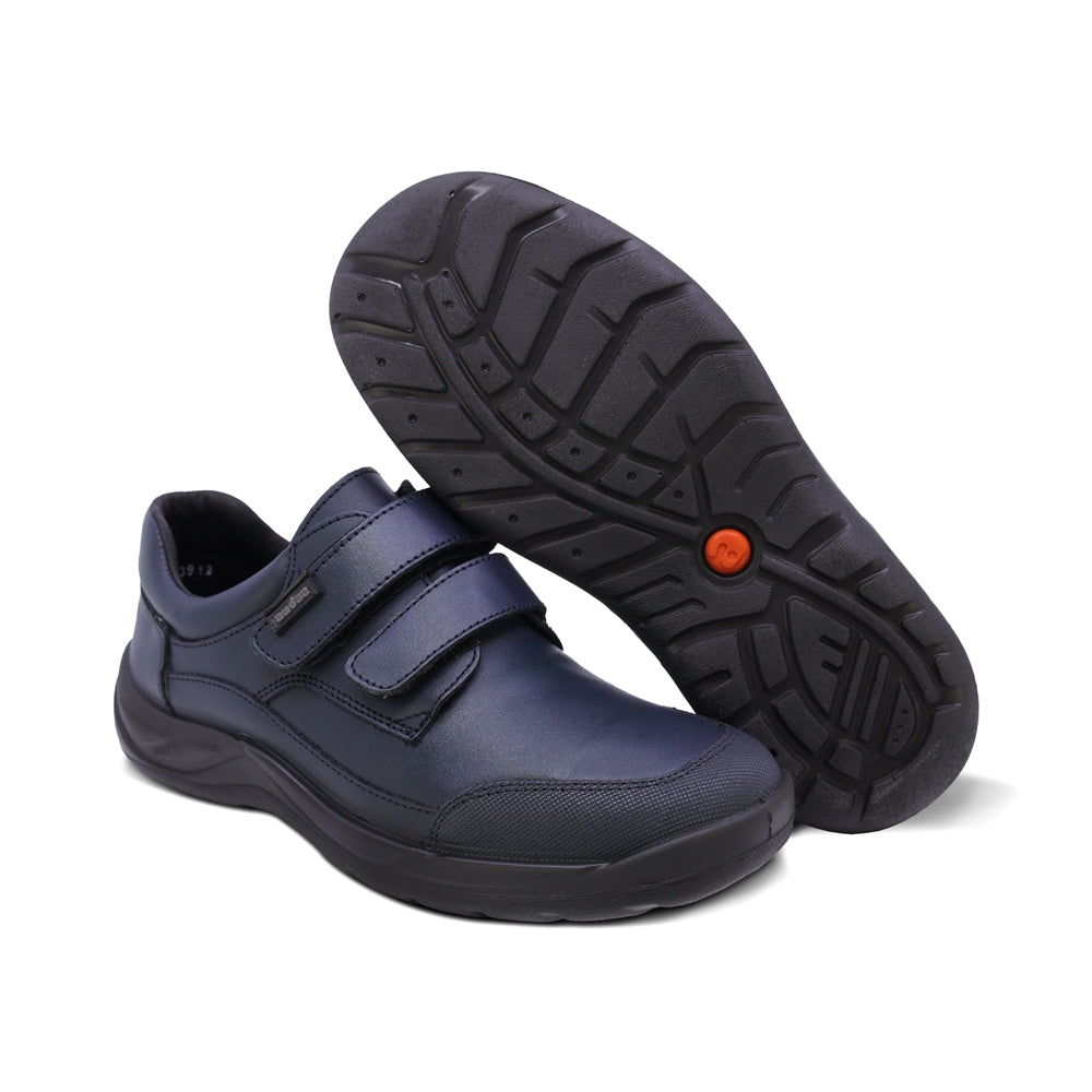 Zapato escolar Audaz de piel color azul marino Tadeo con doble tira de contacto