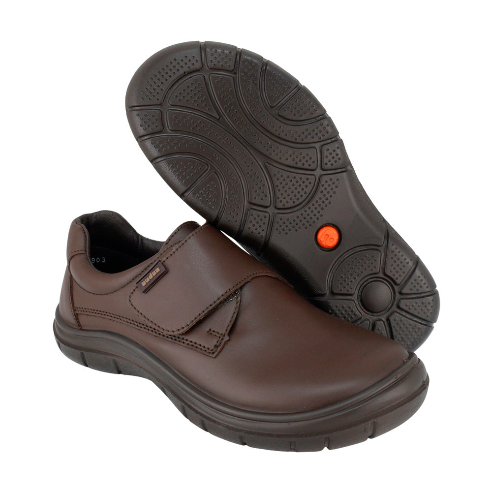 ZAPATO ESCOLAR AUDAZ PARA NIÑO PIEL CAFE MONKEY CON TIRA DE CONTACTO