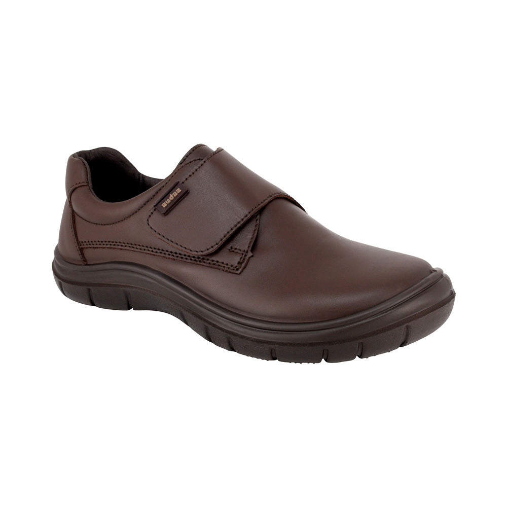 ZAPATO ESCOLAR AUDAZ PARA NIÑO PIEL CAFE MONKEY CON TIRA DE CONTACTO