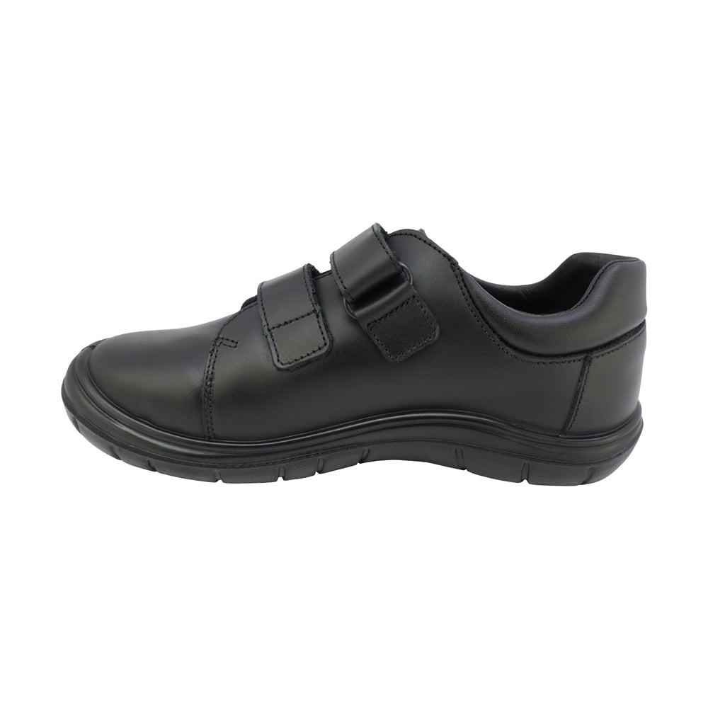 ZAPATO ESCOLAR AUDAZ PARA NIÑO PIEL NEGRO MONKEY CON DOBLE TIRA DE CONTACTO