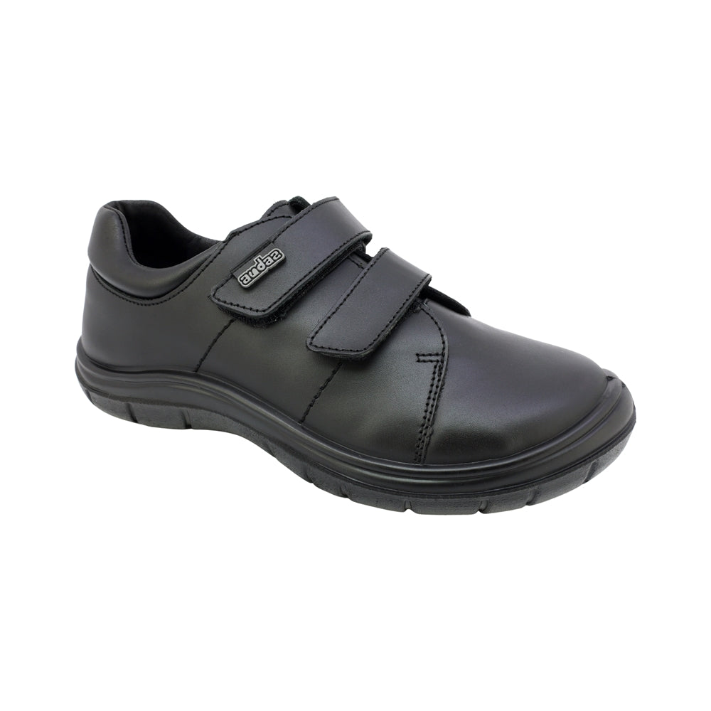 ZAPATO ESCOLAR AUDAZ PARA NIÑO PIEL NEGRO MONKEY CON DOBLE TIRA DE CONTACTO