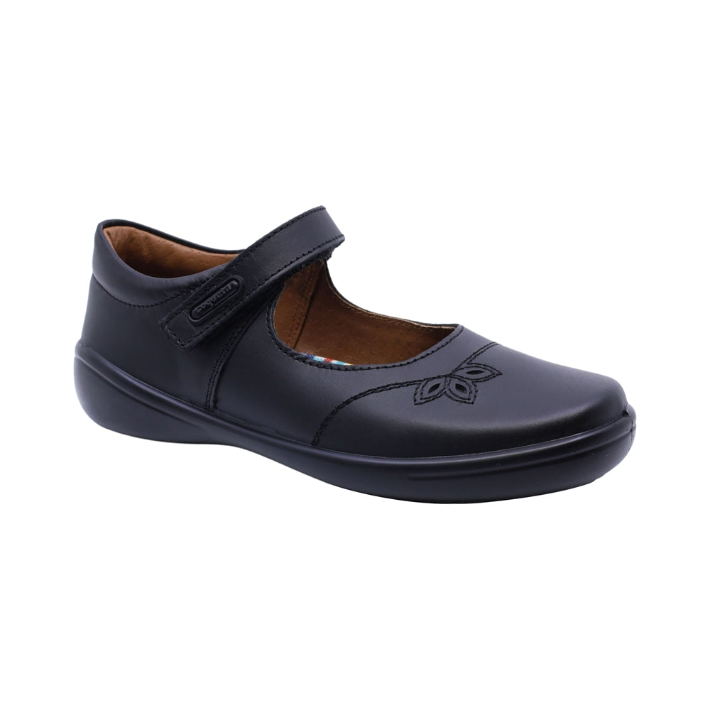 Zapato escolar Coqueta de piel color negro Selene con tira de contacto