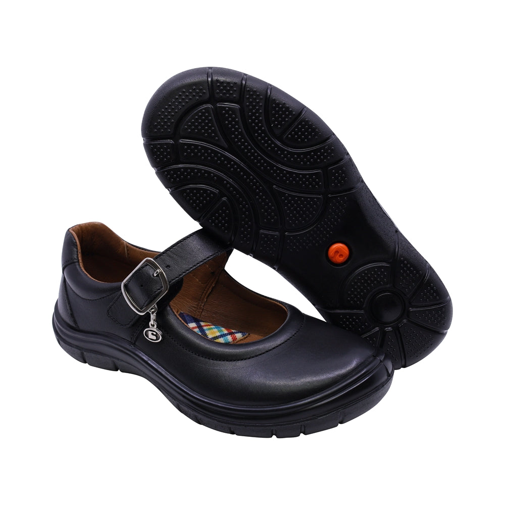 Zapato escolar Coqueta de piel color negro Monkey con hebilla