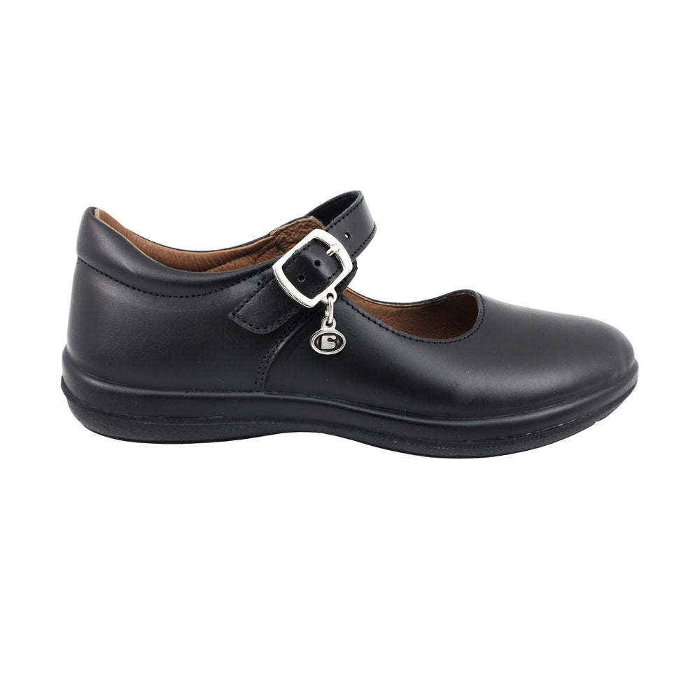 ZAPATO ESCOLAR COQUETA PARA NIÑA PIEL NEGRO VALENCIA CON HEBILLA