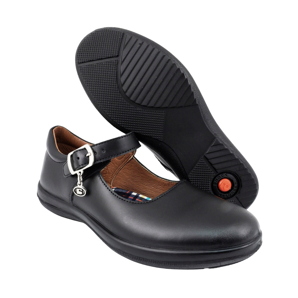 ZAPATO ESCOLAR COQUETA PARA NIÑA PIEL NEGRO VALENCIA CON HEBILLA