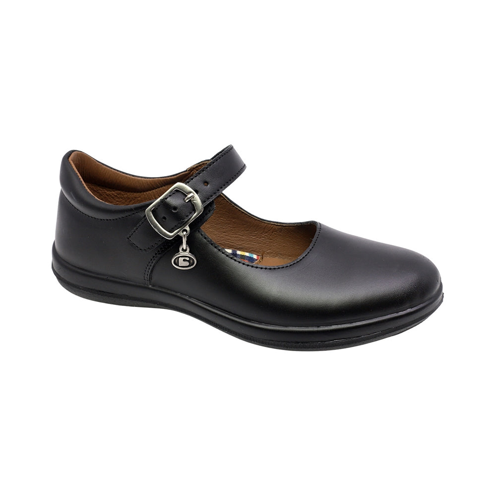 ZAPATO ESCOLAR COQUETA PARA NIÑA PIEL NEGRO VALENCIA CON HEBILLA