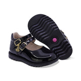 ZAPATO COQUETA PARA NIÑA EN CHAROL COLOR NEGRO RONDY CON DOBLE HEBILLA