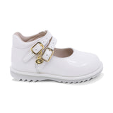 ZAPATO COQUETA PARA NIÑA EN CHAROL COLOR BLANCO RONDY CON DOBLE HEBILLA