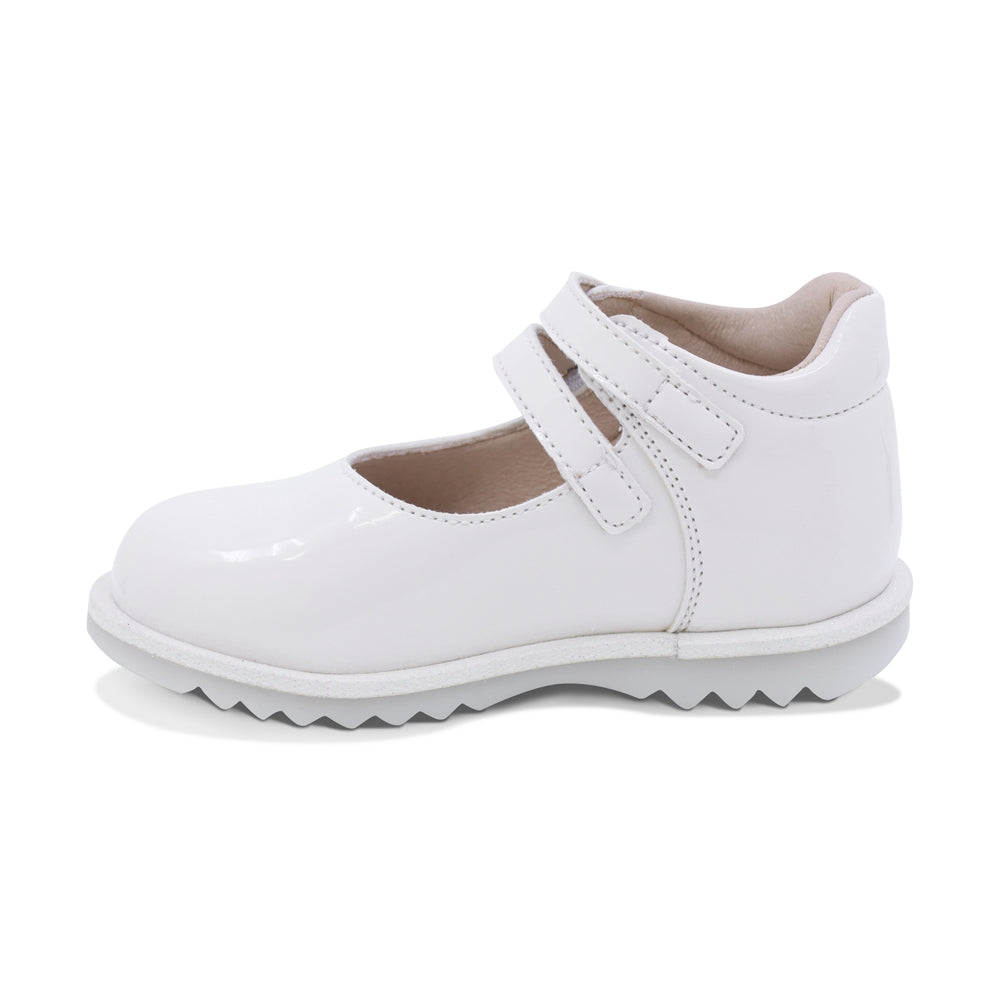 ZAPATO COQUETA PARA NIÑA EN CHAROL COLOR BLANCO RONDY CON DOBLE HEBILLA