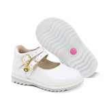 ZAPATO COQUETA PARA NIÑA EN CHAROL COLOR BLANCO RONDY CON DOBLE HEBILLA