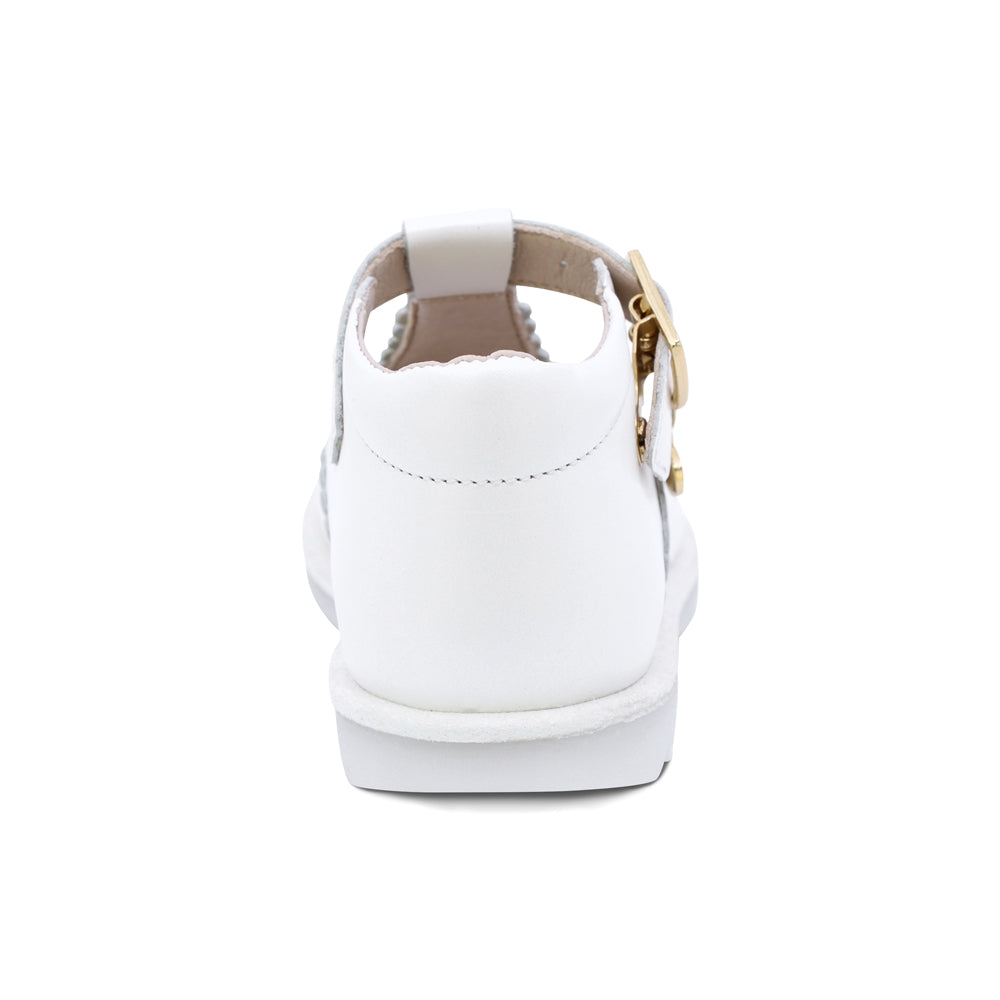 ZAPATO COQUETA PARA NIÑA DE PIEL COLOR PERLA RONDY CON HEBILLA