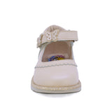 ZAPATO COQUETA PARA NIÑA PIEL COLOR BEIGE RONDY CON TIRA DE CONTACTO