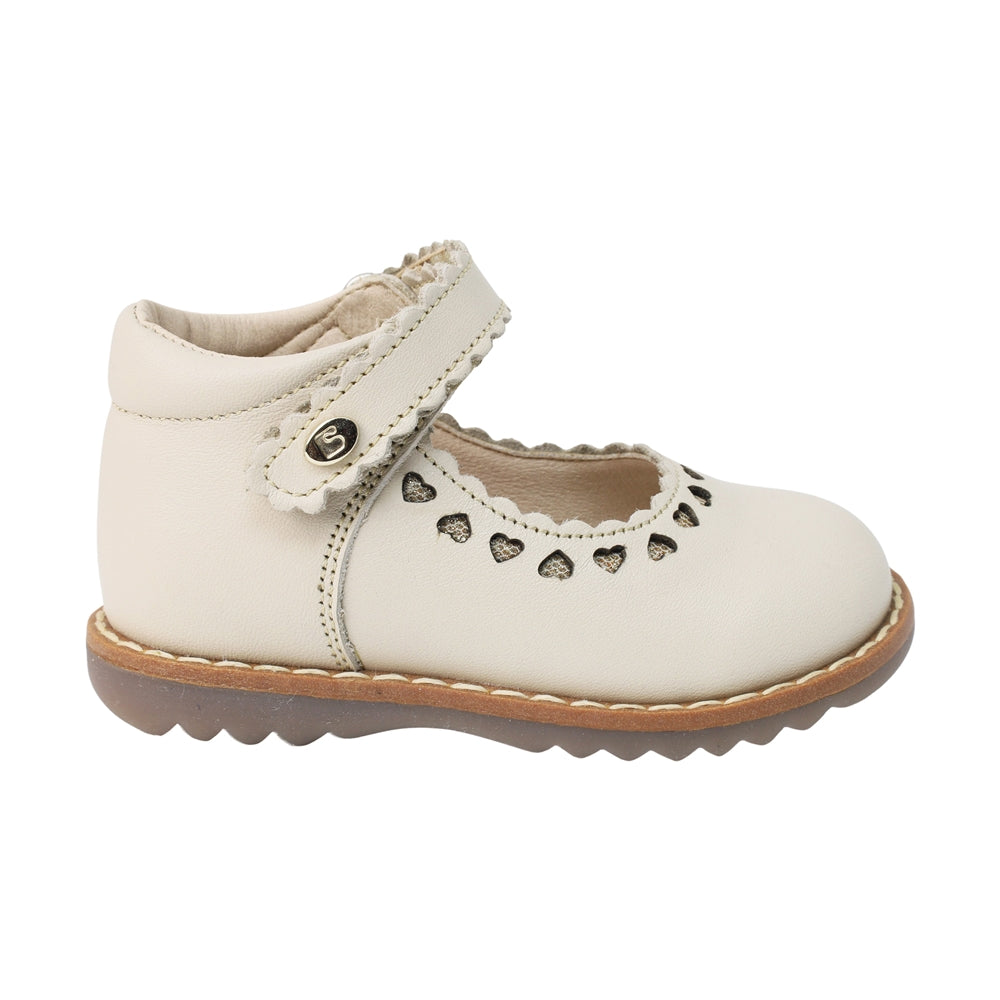 BALERINA COQUETA PARA NIÑA EN PIEL COLOR BEIGE RONDY CON TIRA DE CONTACTO