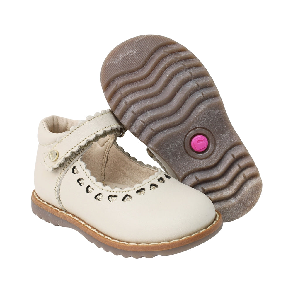 BALERINA COQUETA PARA NIÑA EN PIEL COLOR BEIGE RONDY CON TIRA DE CONTACTO