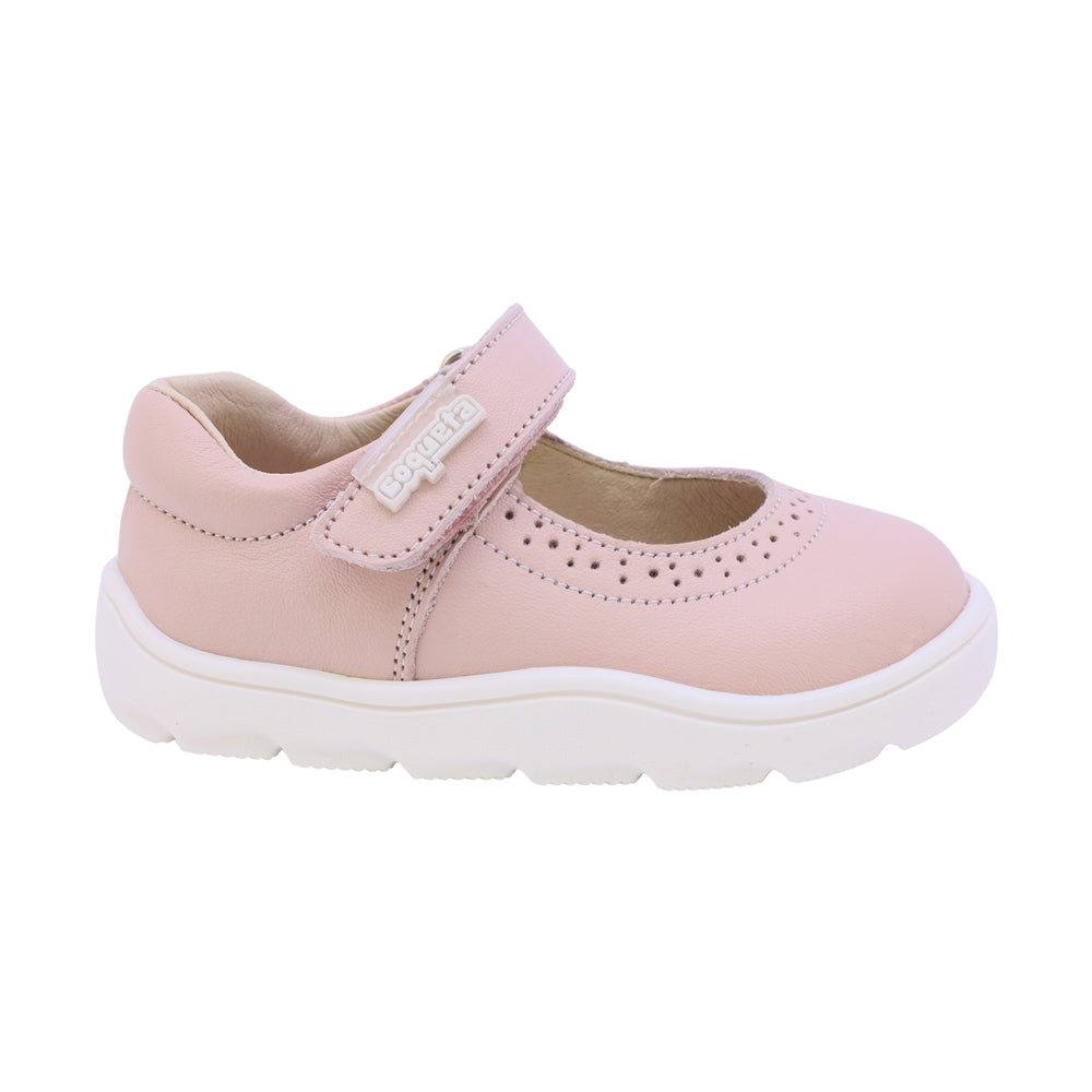 BALERINA COQUETA PARA NIÑA EN PIEL COLOR ROSA ZERO CON TIRA DE CONTACTO