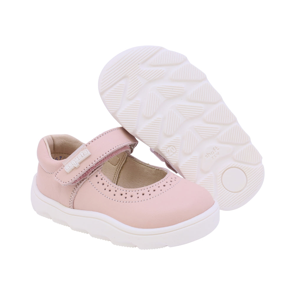 BALERINA COQUETA PARA NIÑA EN PIEL COLOR ROSA ZERO CON TIRA DE CONTACTO