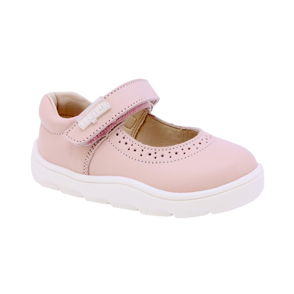 BALERINA COQUETA PARA NIÑA EN PIEL COLOR ROSA ZERO CON TIRA DE CONTACTO