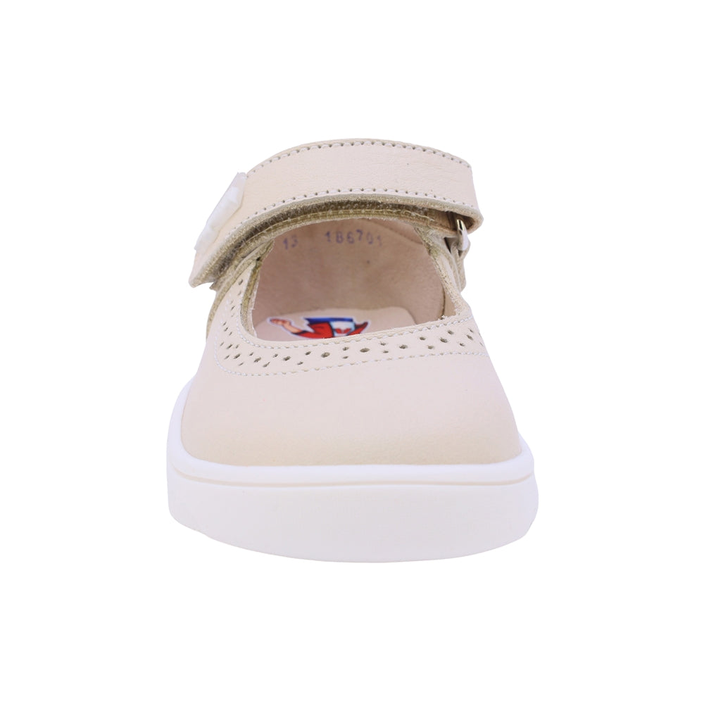 BALERINA COQUETA PARA NIÑA EN PIEL COLOR BEIGE ZERO CON TIRA DE CONTACTO