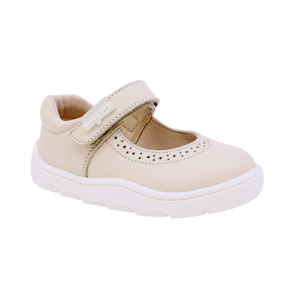BALERINA COQUETA PARA NIÑA EN PIEL COLOR BEIGE ZERO CON TIRA DE CONTACTO