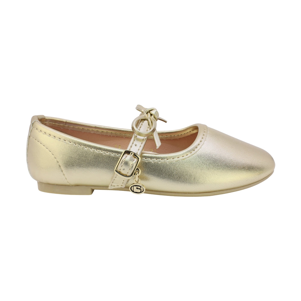 BALERINA COQUETA PARA NIÑA EN SINTÉTICO COLOR ORO CLEOTILDE CON HEBILLA