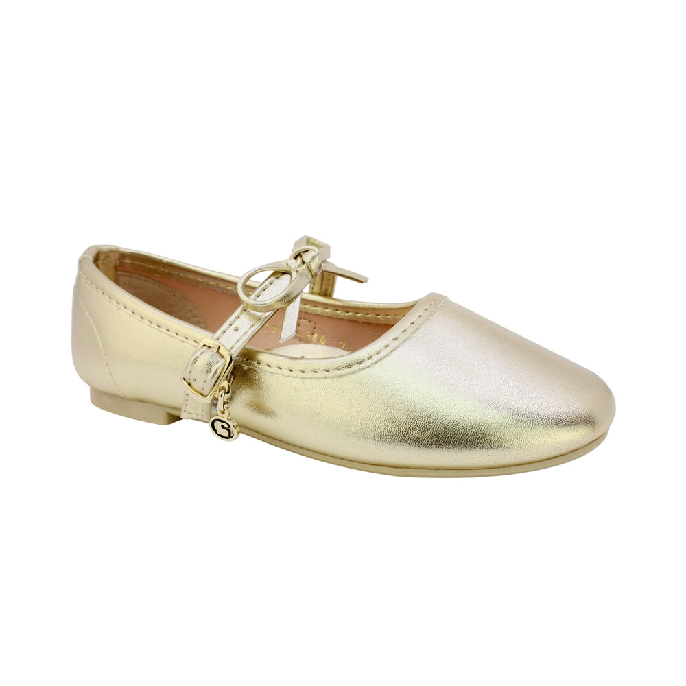 BALERINA COQUETA PARA NIÑA EN SINTÉTICO COLOR ORO CLEOTILDE CON HEBILLA