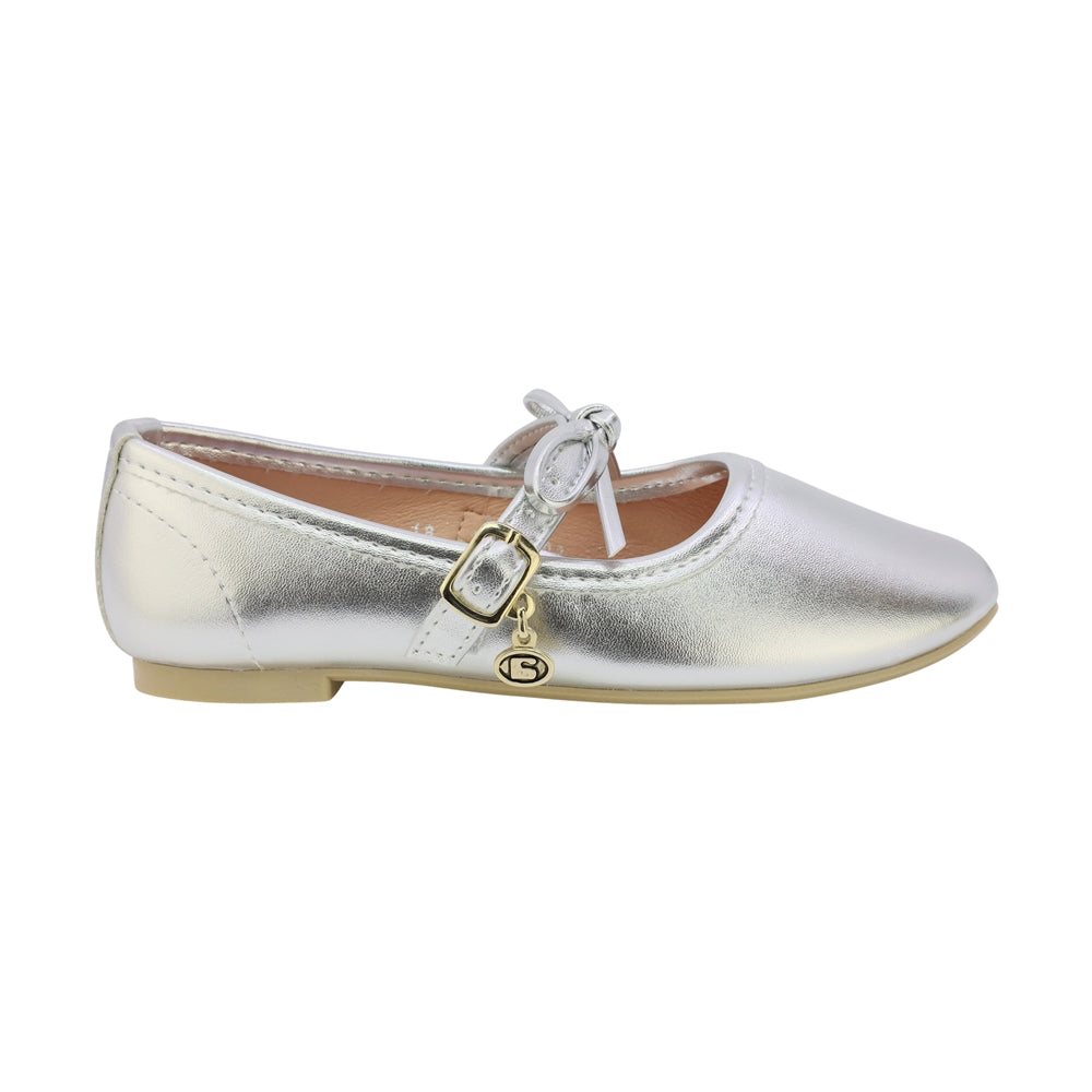 BALERINA COQUETA PARA NIÑA EN SINTÉTICO COLOR PLATA CLEOTILDE CON HEBILLA